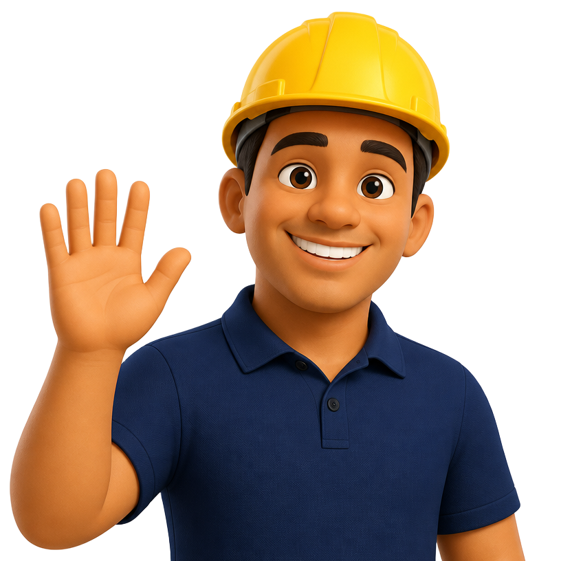 Atendente virtual da Fesol com uniforme e capacete de engenheiro
